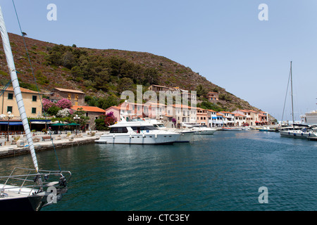 Boats in the small port of Capraia Island, Tuscan Archipelago, Italy. Stock Photo