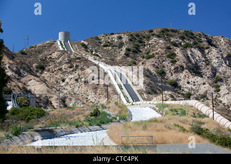 Water transported from California's Owens Valley through the Los Angeles Aqueduct enters Los Angeles at The Cascades. Stock Photo