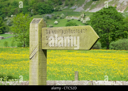 Close up of Dales Way Dalesway public footpath sign in summer near Buckden Upper Wharfedale North Yorkshire England UK United Kingdom GB Great Britain