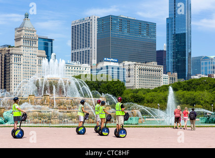 A Segway city tour in front of the Buckingham Fountain, Grant Park, Chicago, Illinois, USA Stock Photo