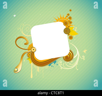 Vector illustration of funky styled design frame made of floral elements Stock Photo