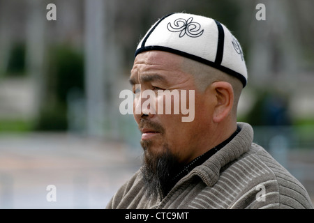 Kyrgyz man with national hat in Bishkek, Kyrgyzstan Stock Photo