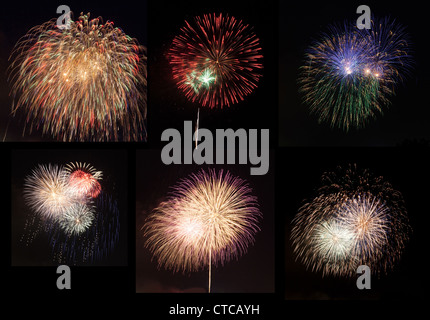 Fireworks in a dark sky separated from city and ready to isolate for use in other images in montage with several different image Stock Photo