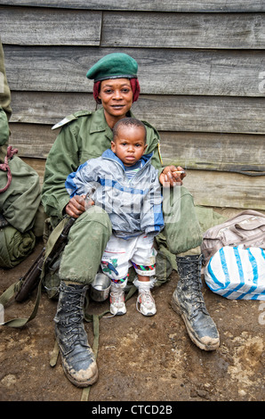 Female Congolese soldier, FARDC, Mushake, Democratic Republic of Congo Stock Photo