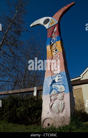 Milepost on the Leeds Liverpool Canal at Shipley. Stock Photo