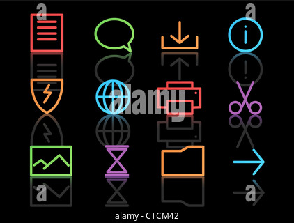 Vector set of elegant neon simple icons for common computer functions Stock Photo