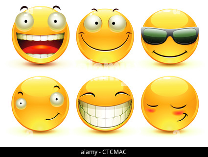 Vector illustration set of cool glossy Single Emoticons Stock Photo