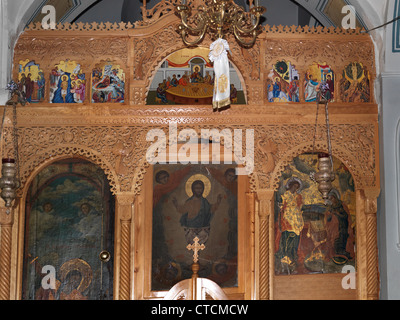 Samos Greece Pagondas Holy Trinity Church Jesus Christ And Angel With The Last Supper Above Stock Photo