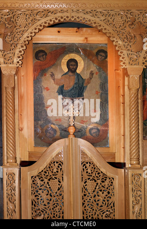 Samos Greece Pagondas Holy Trinity Church Icon Of Jesus Christ And Angels Stock Photo