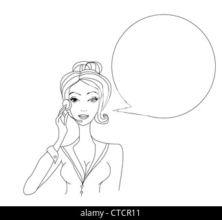 pretty girl call center operator doodle illustration Stock Photo