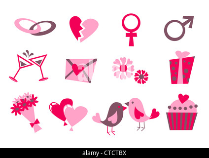 Vector illustration of Love icons.  Ideal for Valetine Cards decoration Stock Photo