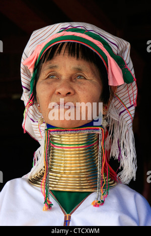 Portrait of long-necked woman from Padaung tribe, Inle lake, Shan state, Myanmar, Southeast Asia Stock Photo