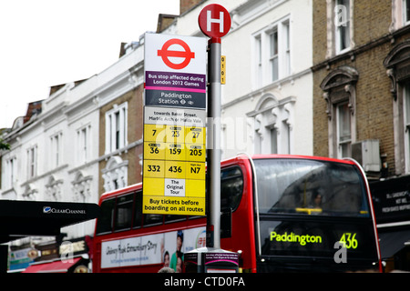 Bus Stop sign, London, England, UK Stock Photo