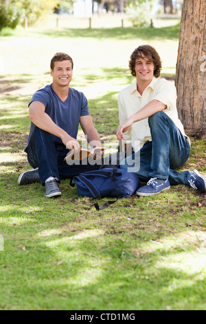 Portrait of two male students studying Stock Photo