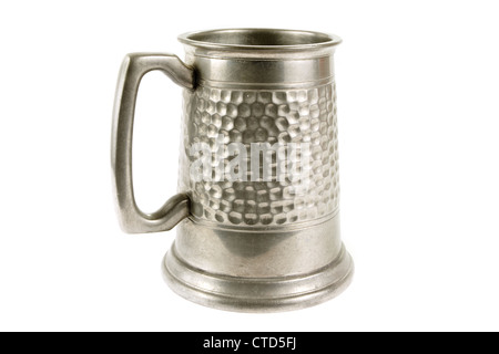 Pewter old tankard on a white background Stock Photo