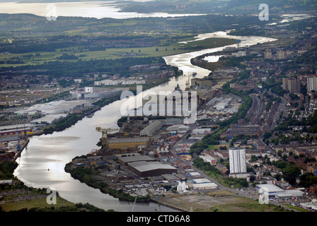 Aerial view of the ship building industry in Glasgow looking down the River Clyde. Stock Photo