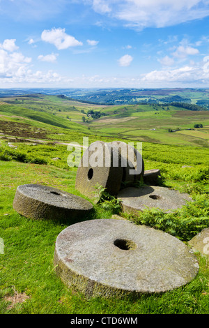 Abandoned Millstones Stanage Edge Peak District Derbyshire England UK gb europe Stock Photo