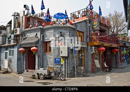 Restaurant at the corner of a street in a hutong - Beijing, China Stock Photo
