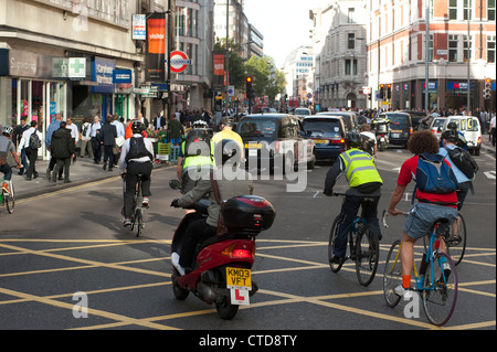 Rear view of traffic on a busy street in London, England. Stock Photo