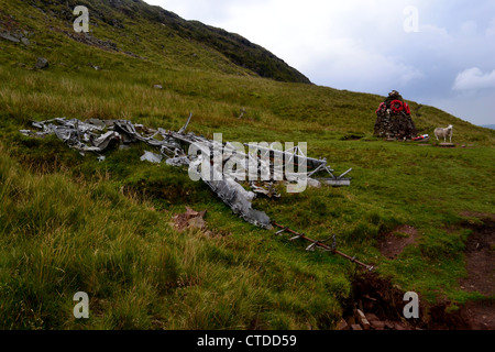 Wellington Bomber crash site and War memorial, Cwar y Gigfran Brecon Beacons Stock Photo