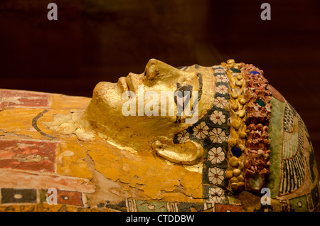 Ohio, Cleveland. The Cleveland Museum of Art. Cartonnage Mummy Case, painted & gilded. Stock Photo