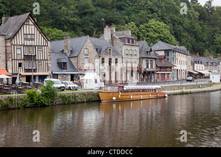 Dinan Port on the Rance River, Dinan, Brittany, France Stock Photo