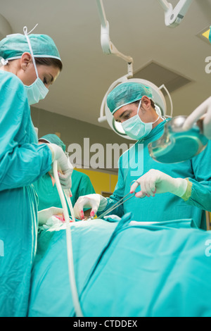 Low angle-view of a serious surgical team Stock Photo