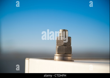 Close up of nut and screws on bridge construction Stock Photo