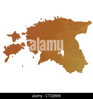 Textured map of Estonia map with brown rock or stone texture, isolated on white background with clipping path. Stock Photo