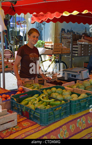 Outdoor food market, Cité Marchande, Cagnes-sur-Mer, Côte d'Azur, Alpes-Maritimes, Provence-Alpes-Côte d'Azur, France Stock Photo