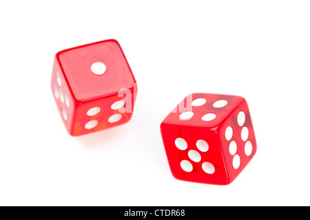 Two red and one white dices on a white background Stock Photo - Alamy