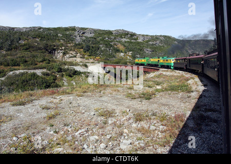 Alaska, USA. The White Pass and Yukon Route from Skagway to Whitehorse. Disused steel bridge Stock Photo