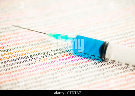Syringe put on dna analysis Stock Photo