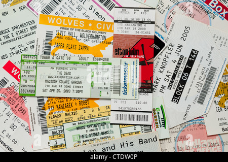 A pile of concert tickets Stock Photo