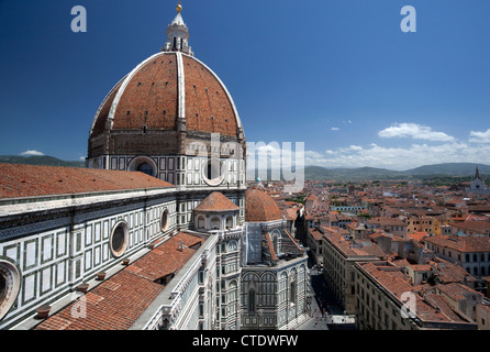 Il Duomo cathedral in Florence, Italy seen from adjacent Campanile Stock Photo