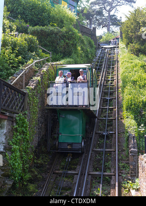 dh Lynton Lynmouth Cliff Railway LYNTON DEVON Tourists funicular carriage cliff lift tram uk exmoor Stock Photo