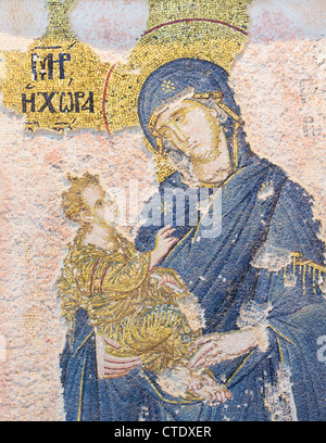 Istanbul, Turkey. Byzantine Church of St. Saviour in Chora. Mosaic of the Virgin Mary holding the Christ child. Stock Photo