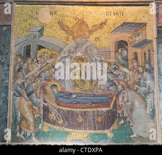 Istanbul, Turkey. Byzantine Church of St. Saviour in Chora. Mosaic in the Nave showing The Dormition of the Virgin. Stock Photo