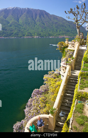 Gardens of the Villa del Balbianello on Punta di Lavedo in spring sunshine, Lake Como, Northern Italy, Europe Stock Photo