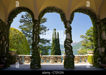 Loggia and gardens of the Villa del Balbianello on Punta di Lavedo in spring sunshine, Lake Como, Northern Italy, Europe Stock Photo