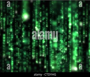 Lines of green blurred letters falling Stock Photo