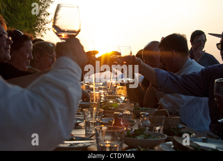 ISTANBUL, TURKEY. Sunset dinner and drinks at Nu Teras rooftop bar and restaurant in the Beyoglu district of the city. 2012. Stock Photo