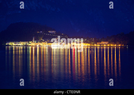 Evening lights of Bellagio, Lake Como, Lombardy, Northern Italy, Europe Stock Photo