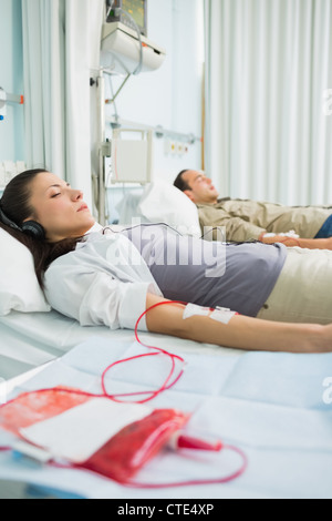 Patients receiving a blood transfusion Stock Photo