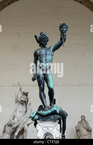 Perseus with the head of Medua, by Benvenuto Cellini in the Loggia dei Lanzi, Piazza Della Signoria, Florence, Italy Stock Photo