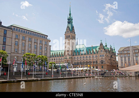 little Alster and Hamburg's Town Hall, Free and Hanseatic City of Hamburg, Germany, Europe Stock Photo