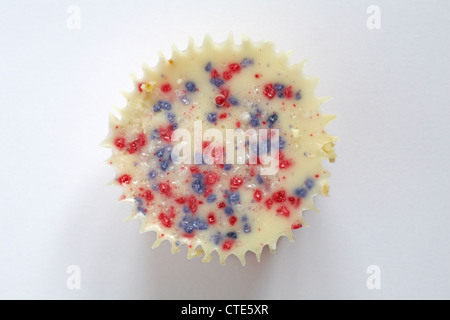 looking down on red white and blue cupcake isolated on white background - from above Stock Photo