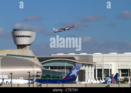 American Airlines Boeing 767 at take off from the Miami International Airport, Florida, USA. Stock Photo