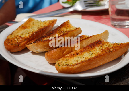 Garlic toast made from fresh baguettes. Stock Photo