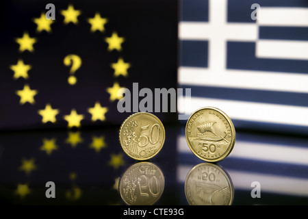 Greek Eurozone & monetary crisis signifying the indecision of Greece's future in the single currency Stock Photo